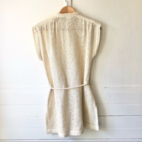 70s Vtg Open Knit Wood Button Rope Belted Tunic - Picture 13 of 17